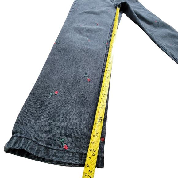 TINSEL DENIM COUTURE Dark Grey Washed Rose Embroidered Jeans Womens 27 Retro - Picture 14 of 14